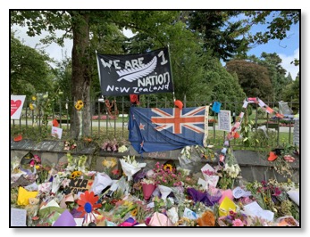Christchurch rememberance flowers and signs