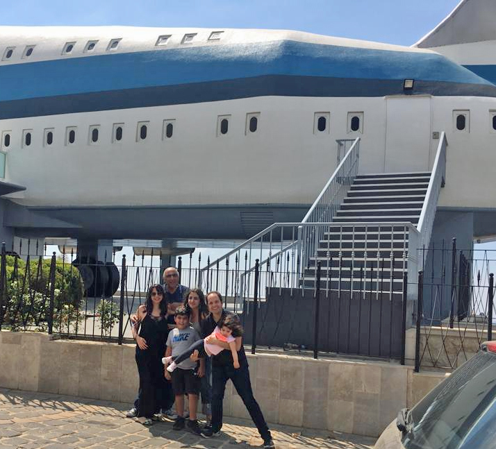 Darius and family at airplane house in Lebanon