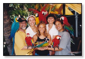 Family with birds Hawaii 2000