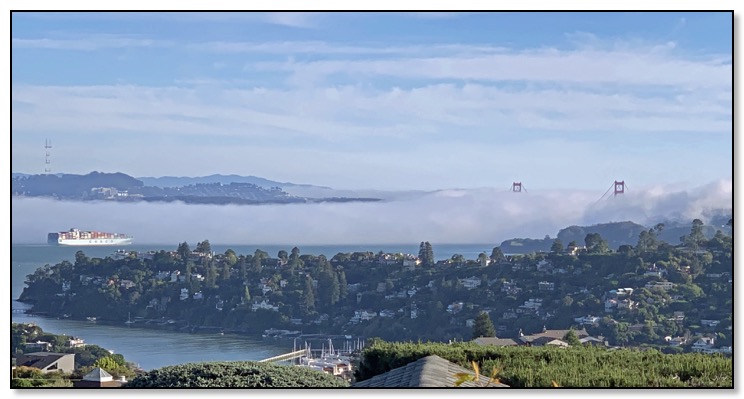 Golden Gate in the fog from Tiberon April 2019