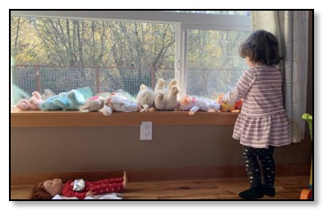 leandra and her dolls in a line Oct 2019