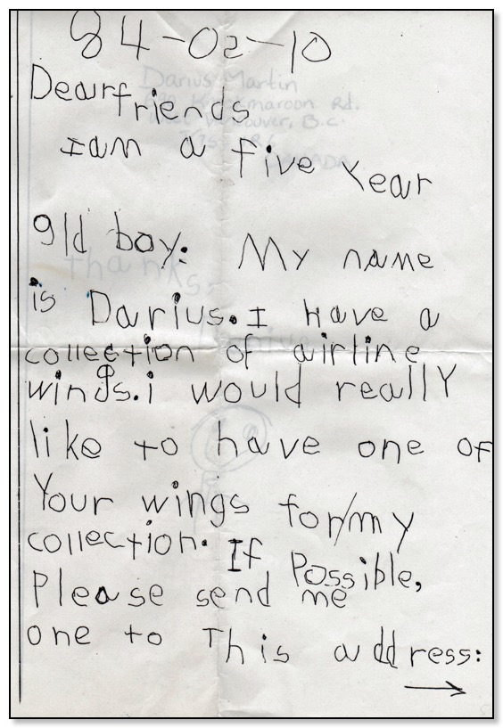 Darius letter to airlines