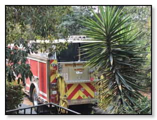 fire truck in our driveway